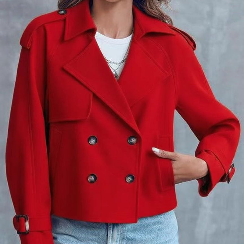 Women’s Short Double-Breasted Trench Coat – Fashionable Casual Jacket for Fall & Spring-6