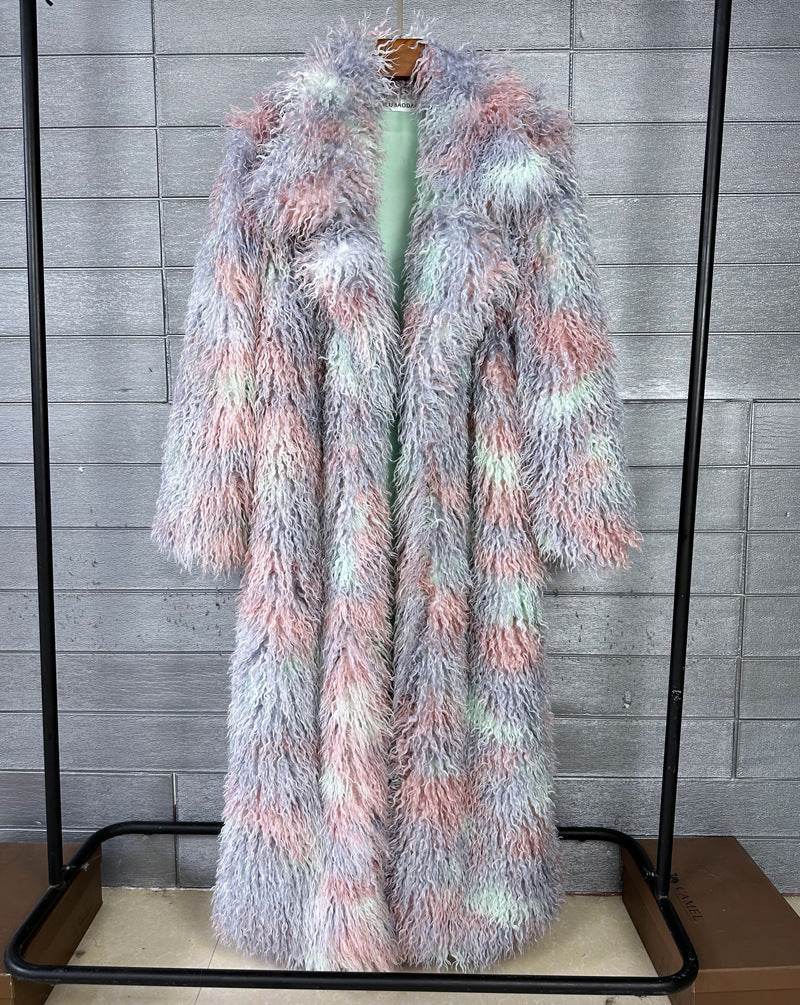 Women's Elongated Faux Fur Coat with Tailored Lapel-9