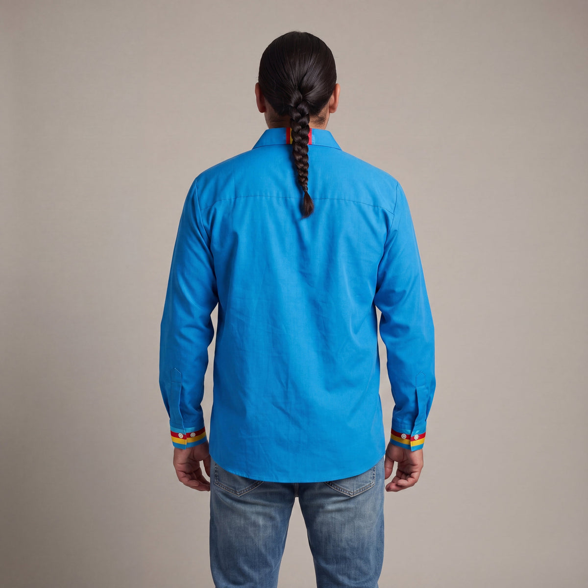 Embroidered Ribbon Shirt (Blue)-3