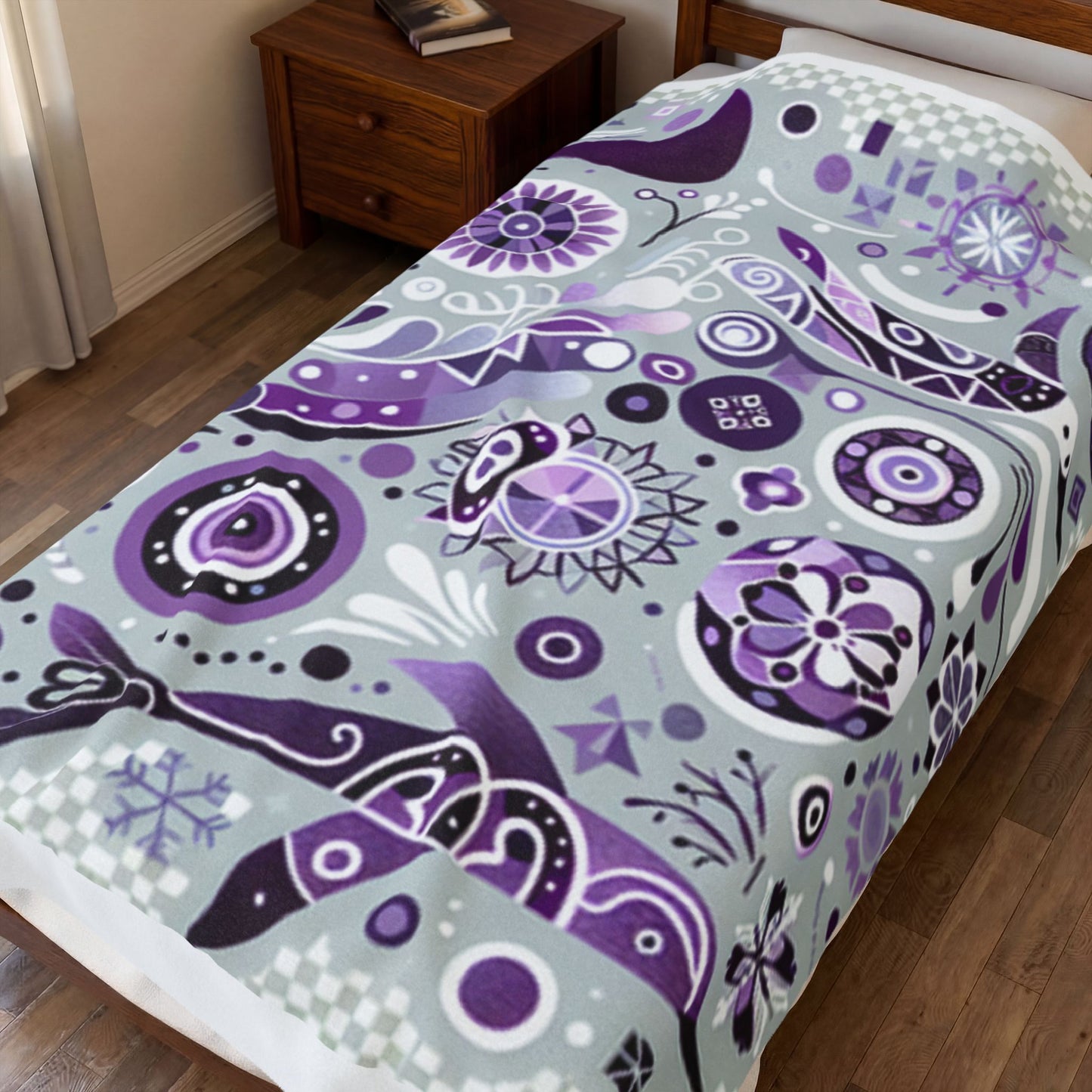 Cozy Velveteen Plush Blanket with Abstract Purple Design