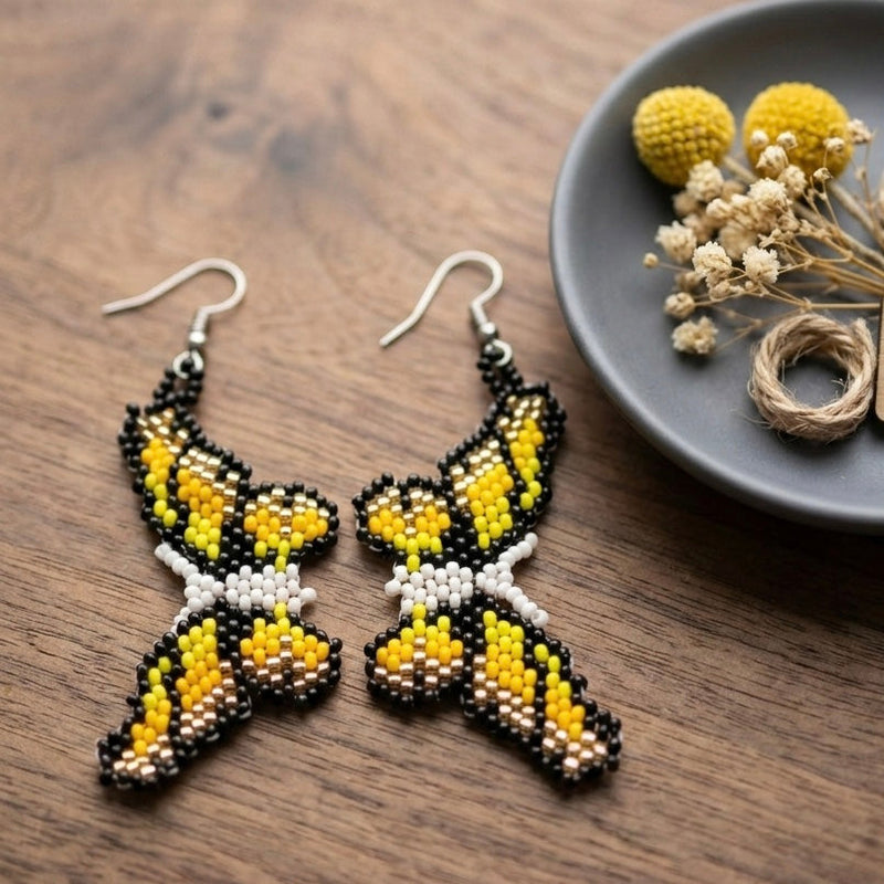 Yellow Beaded Earrings-1