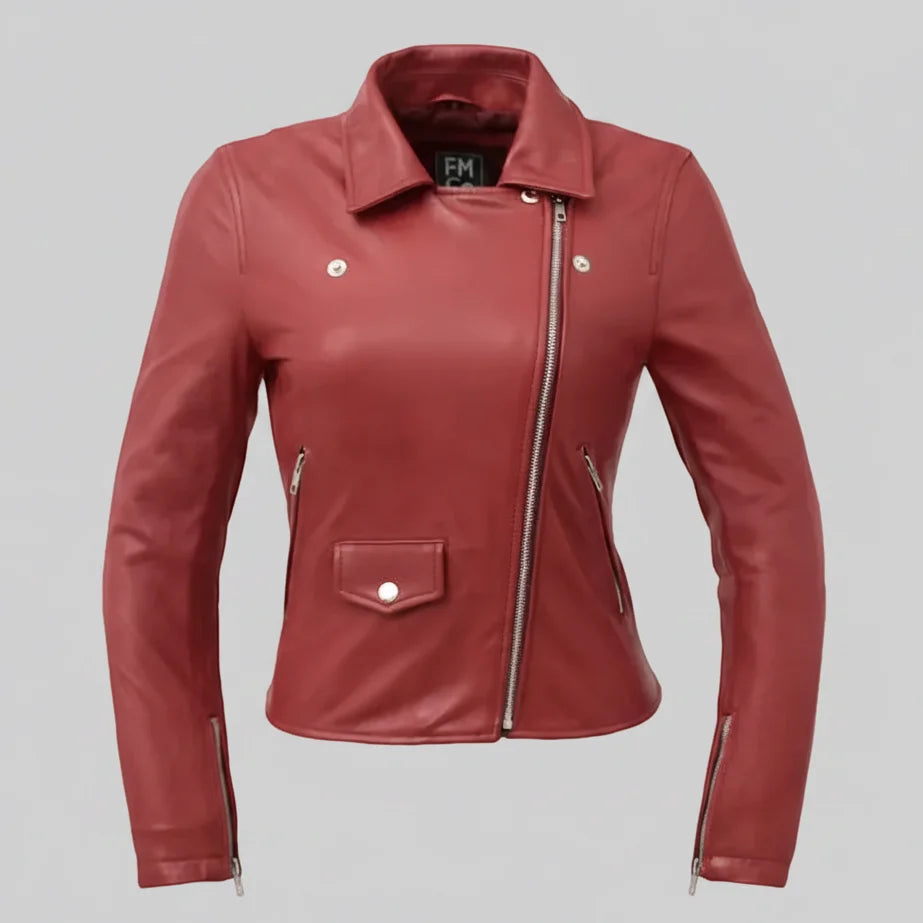 Women’s Lightweight Leather Fashion Jacket | Soft Naked Cowhide Casual Moto Style-13