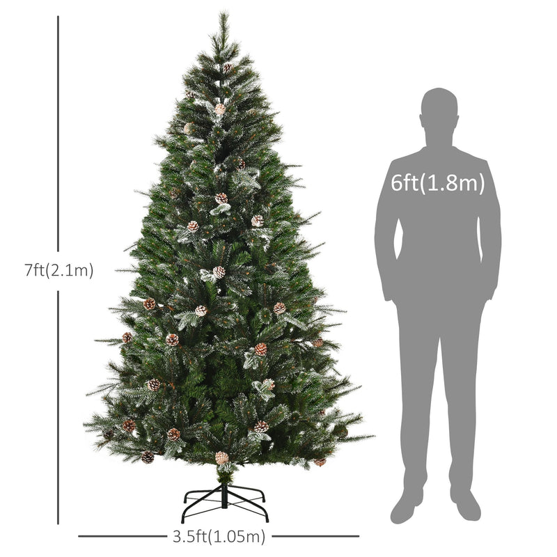 HOMCM 7FT Artificial Christmas Snow Pine Tree Holiday Home Xmas Decoration With Automatic Open, Pinecone, Green (Canada Delivery Only)-2