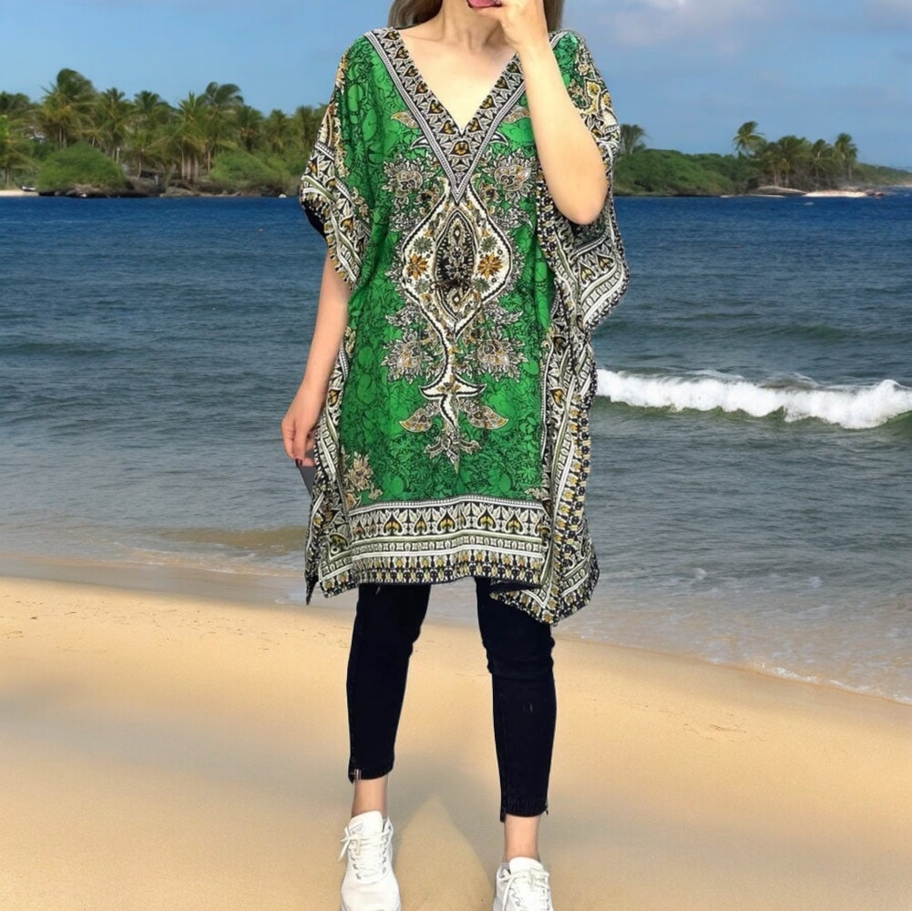 Green Printed Kaftans for Women-1