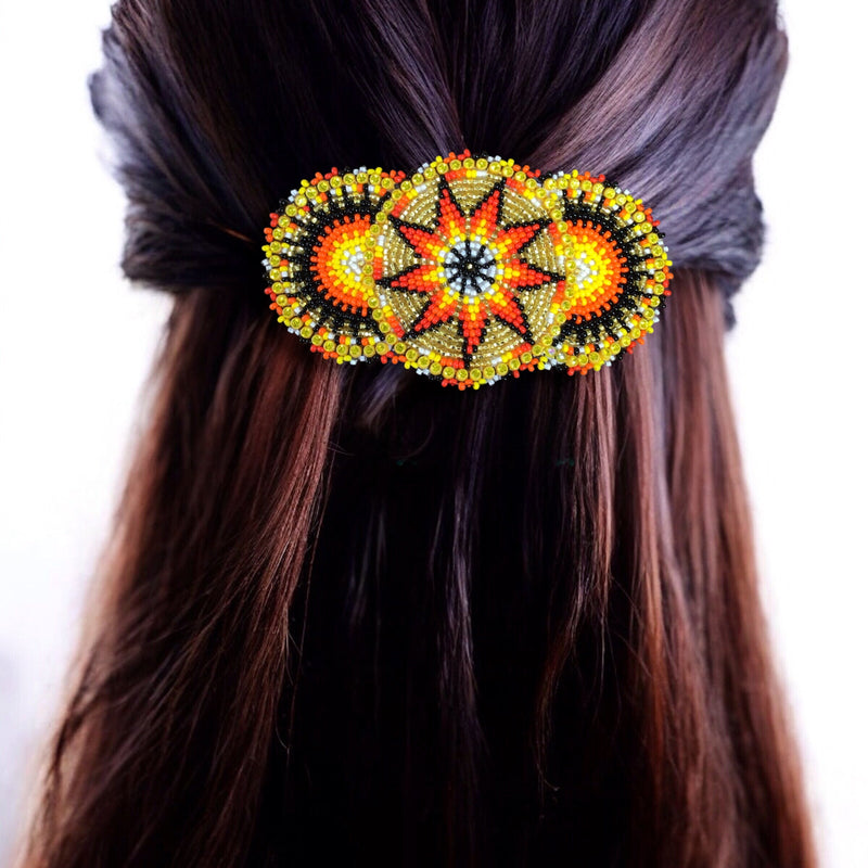 Golden Native American Beaded Barrettes-1