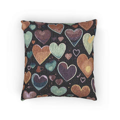 Pastel Heart Pattern Woven Pillow | Heart Throw Pillow, Boho Home Decor-1