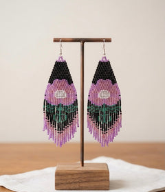 Flower Beaded Earrings ( Purple )-4