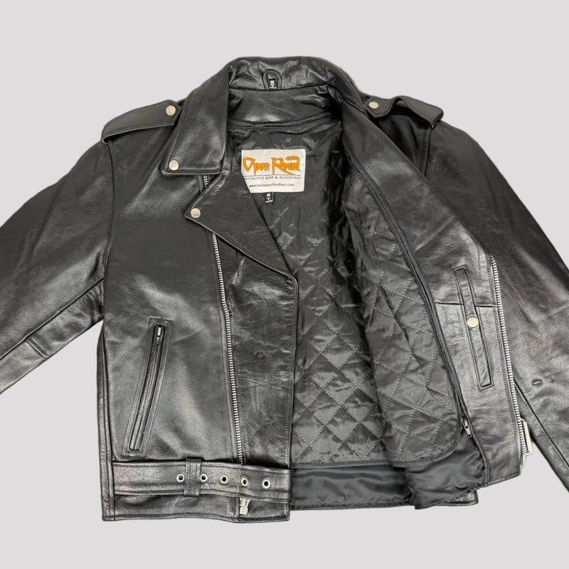 Open Road Men’s Buffalo Leather Biker Jacket with Removable Lining-9