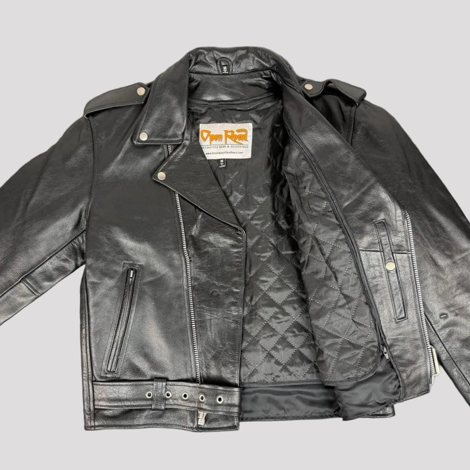 Open Road Men’s Buffalo Leather Biker Jacket with Removable Lining-9