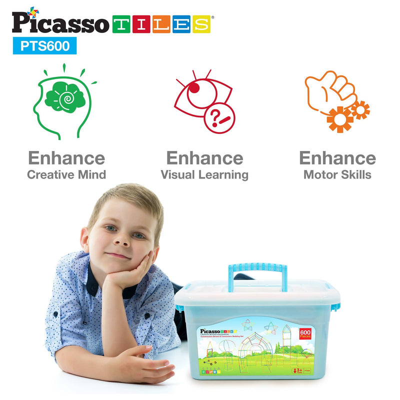 PicassoTiles - PicassoTiles 600pc Straw Building Set - Ages 3+-5