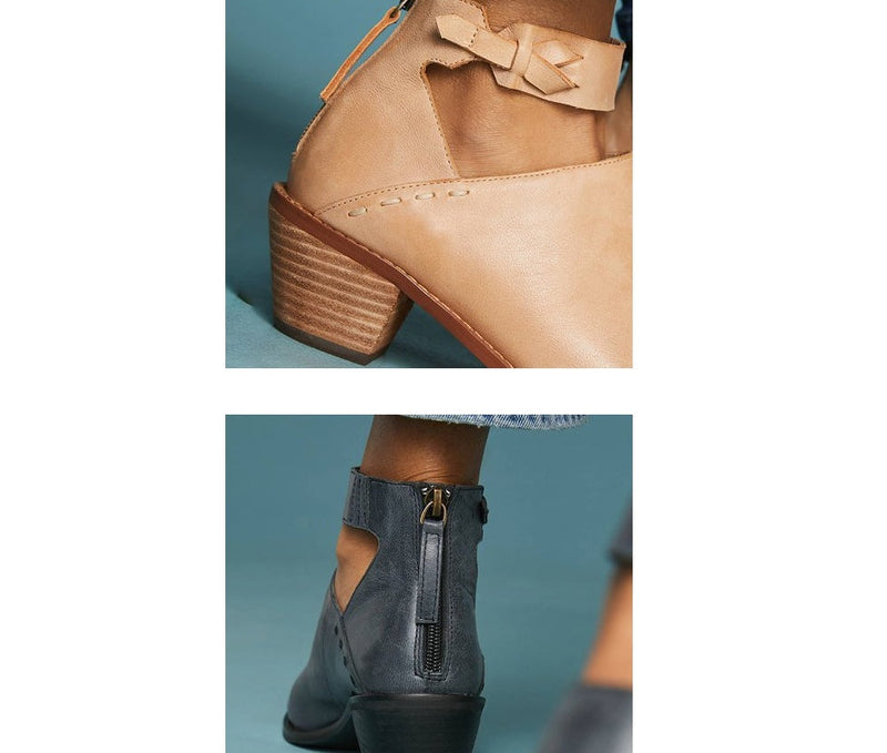 Women’s Leather Ankle Boots – Cut-Out Buckle Strap Booties with Back Zipper-2