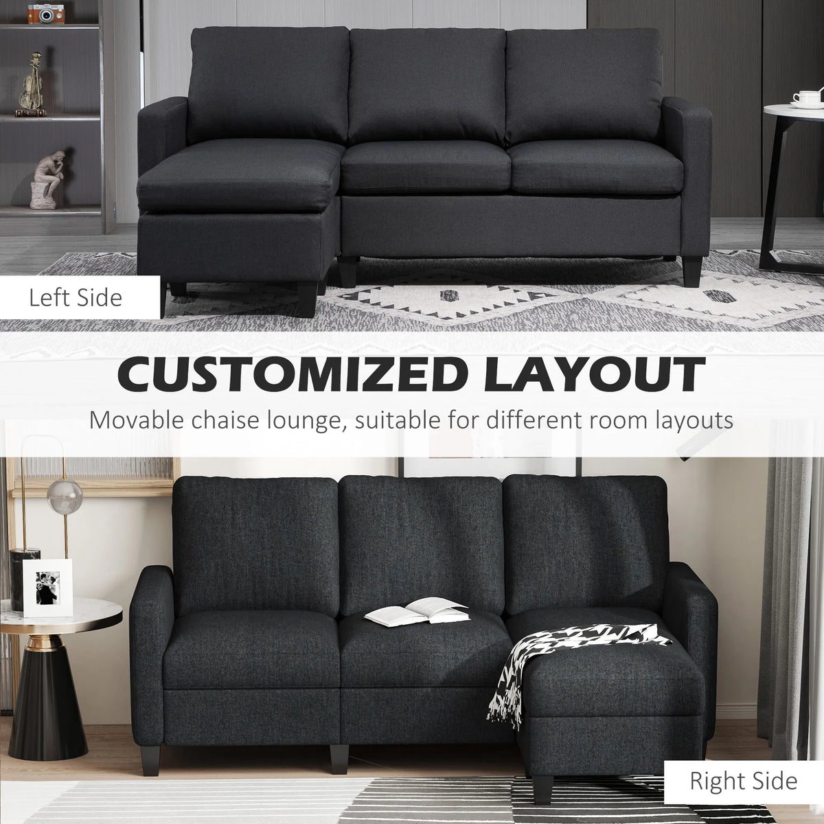 Dark Grey L-Shape Sectional Sofa with Ottoman – Modern Corner Couch for Living Room (United States & Canada Delivery Only)-3