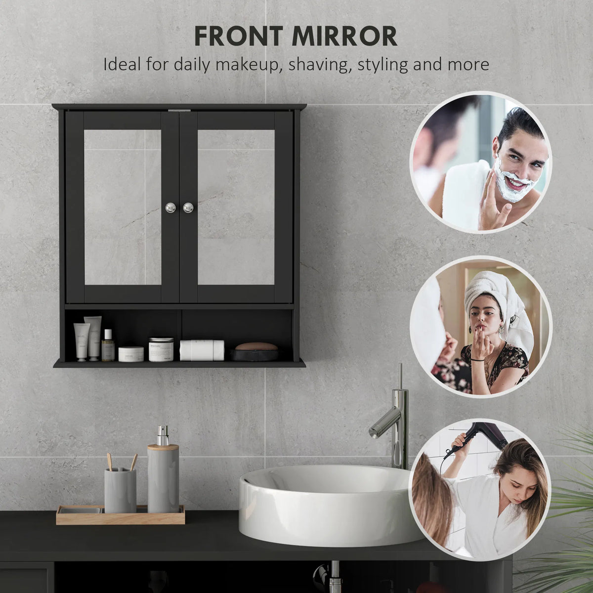 Black Bathroom Medicine Cabinet with Mirror – Wall-Mounted Double-Door Storage Cabinet (United States & Canada Delivery Only)-5