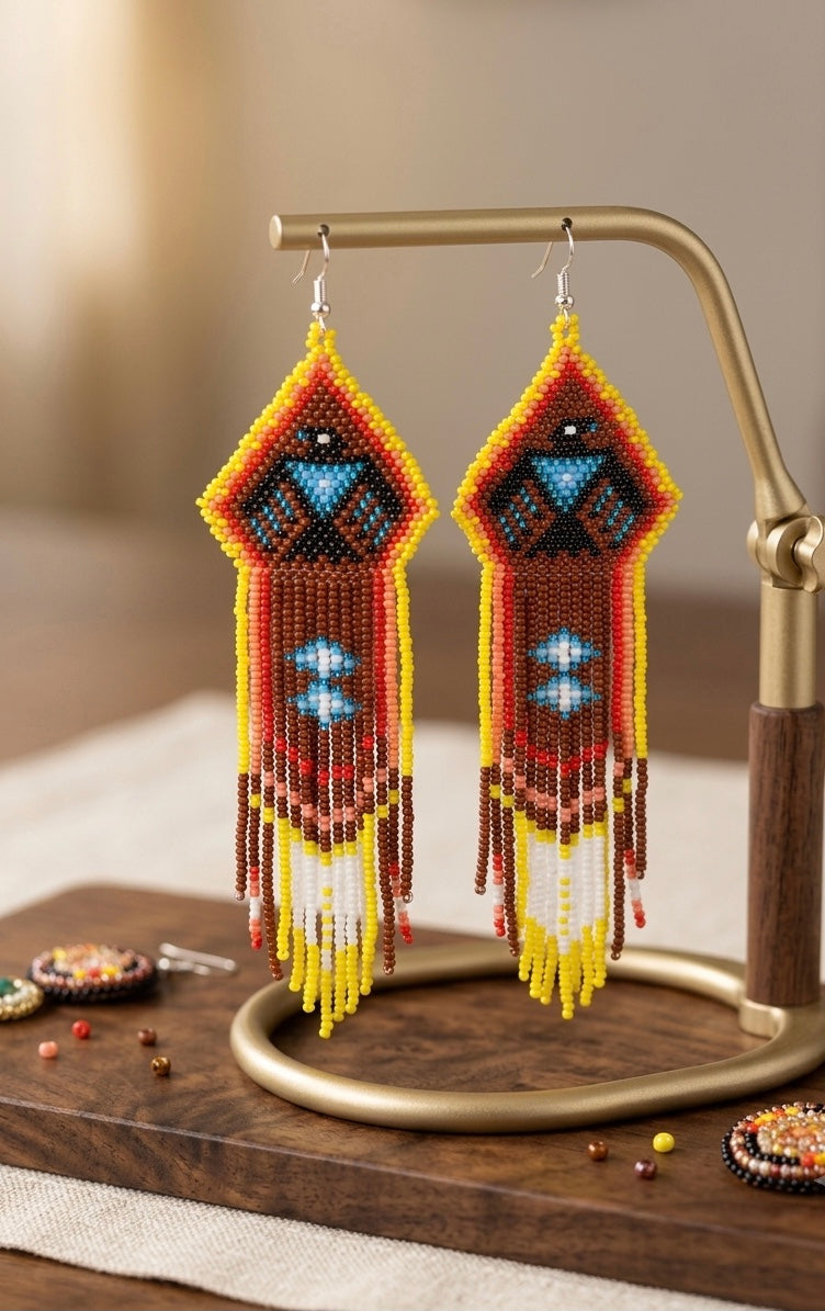 Beaded thunderbird earrings ( Brown )-3