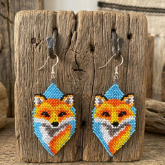 Fox Beaded Earrings (Blue)-2