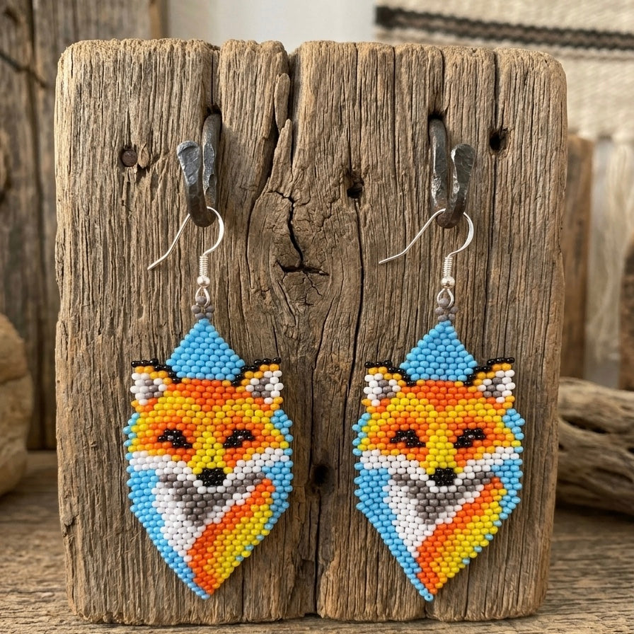 Fox Beaded Earrings (Blue)-2
