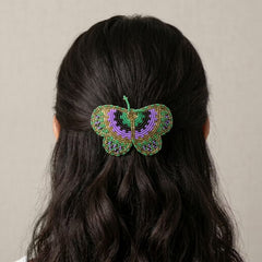 Green Butterfly Beaded Barrette-3