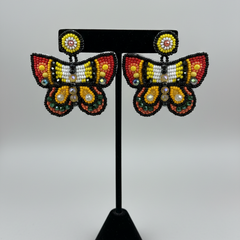 Butterfly Beaded Earrings - Red and Yellow-1