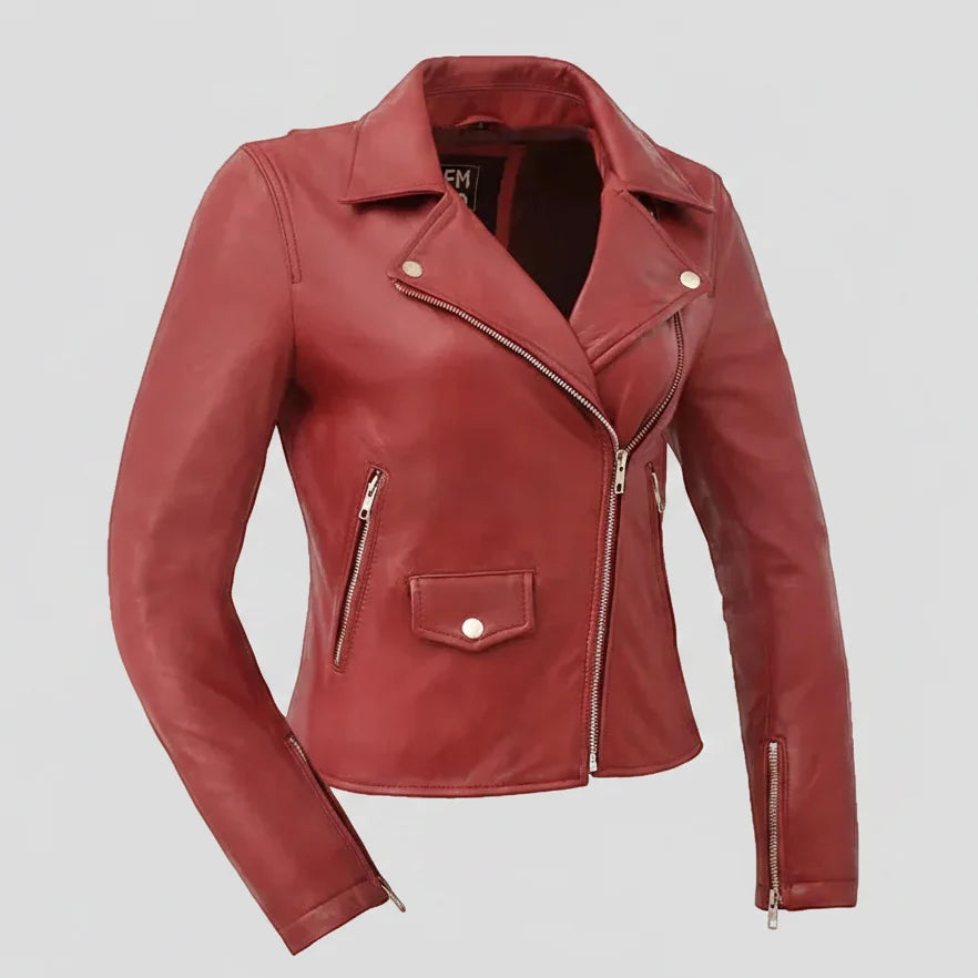 Women’s Lightweight Leather Fashion Jacket | Soft Naked Cowhide Casual Moto Style-11