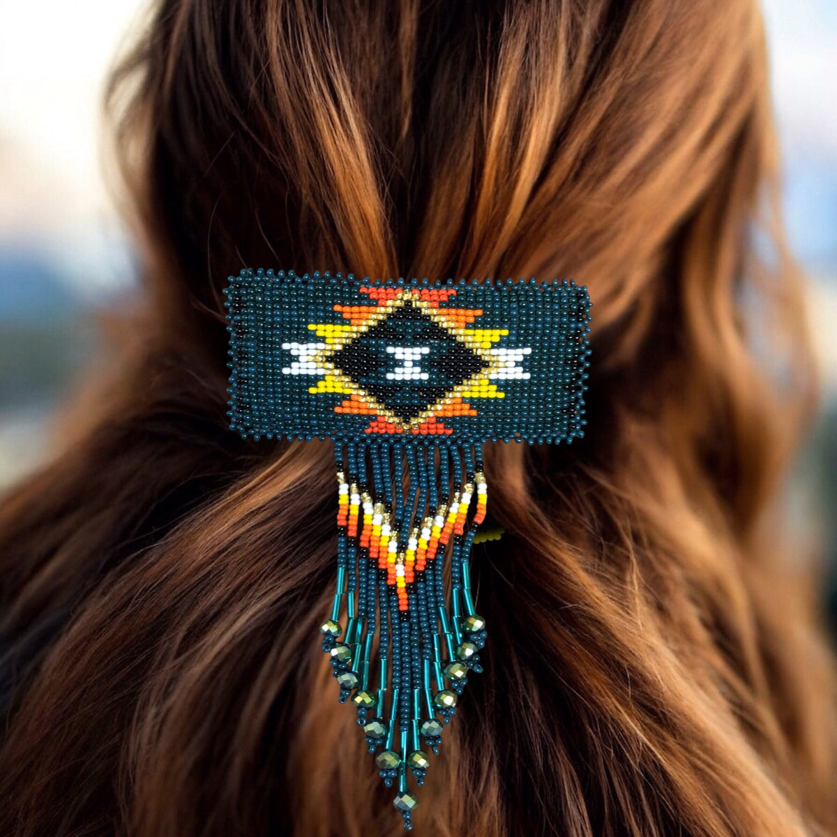 Rectangular Fringed Barrette - Dark Green-1
