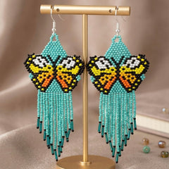 Turquoise Beaded Dancing Wing Earrings-1