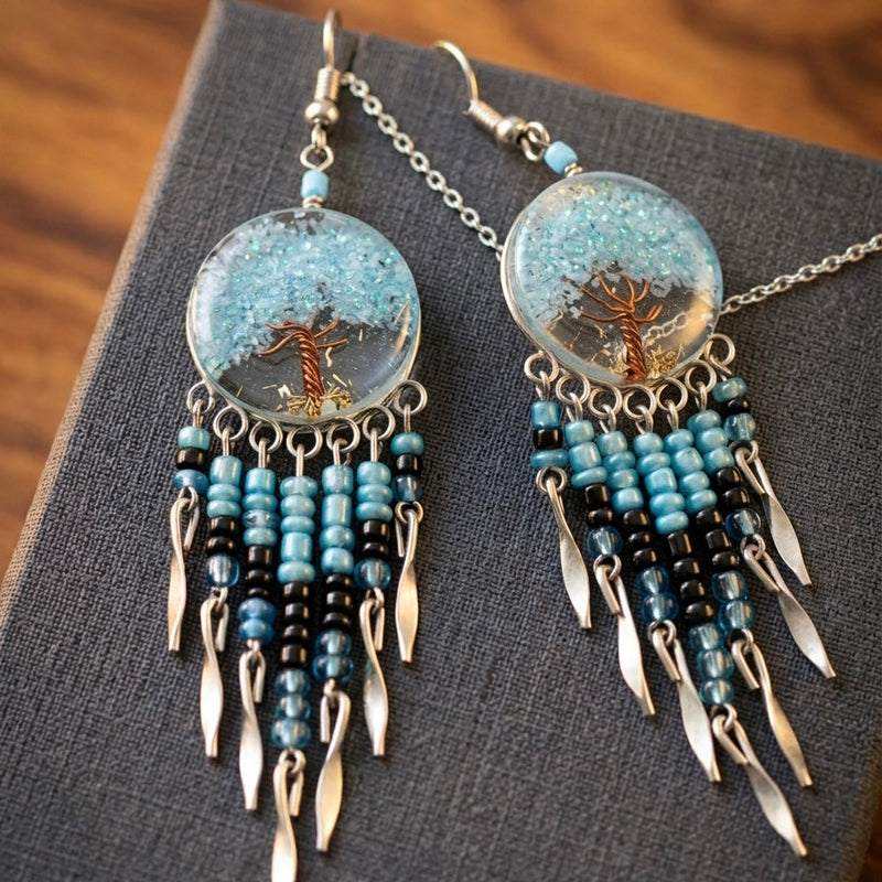 Tree of life Crushed Chip celest colour Earring-1