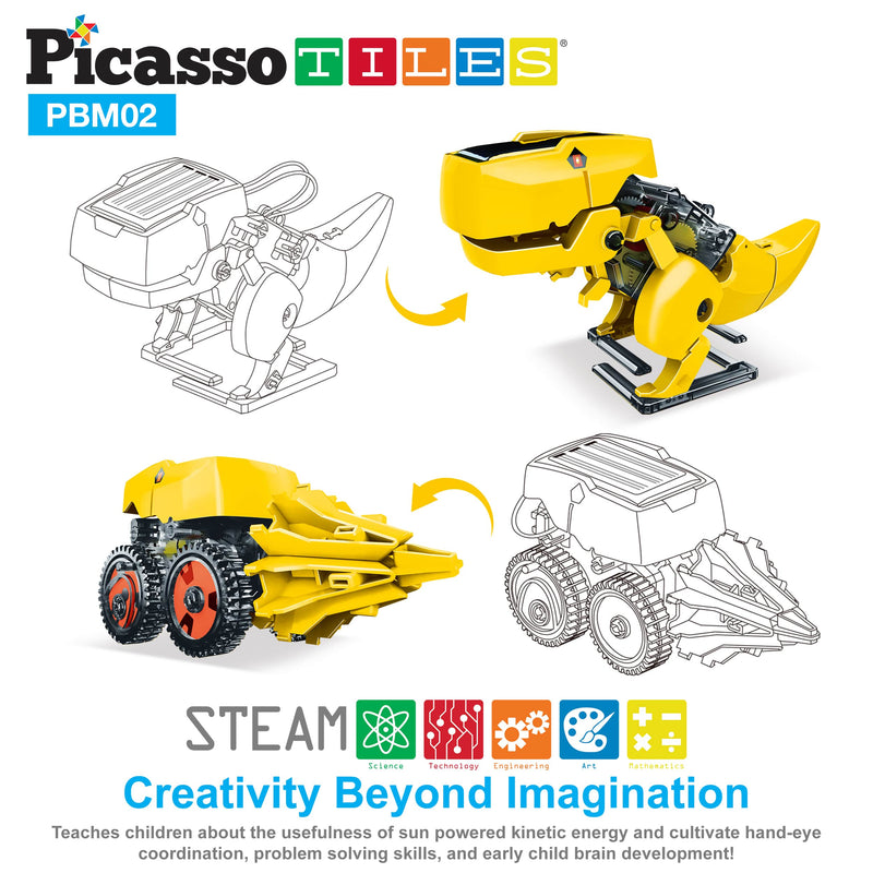 PicassoTiles - PicassoTiles 3-in-1 Solar Powered Dinosaur Robot Kit - Ages 5+-6