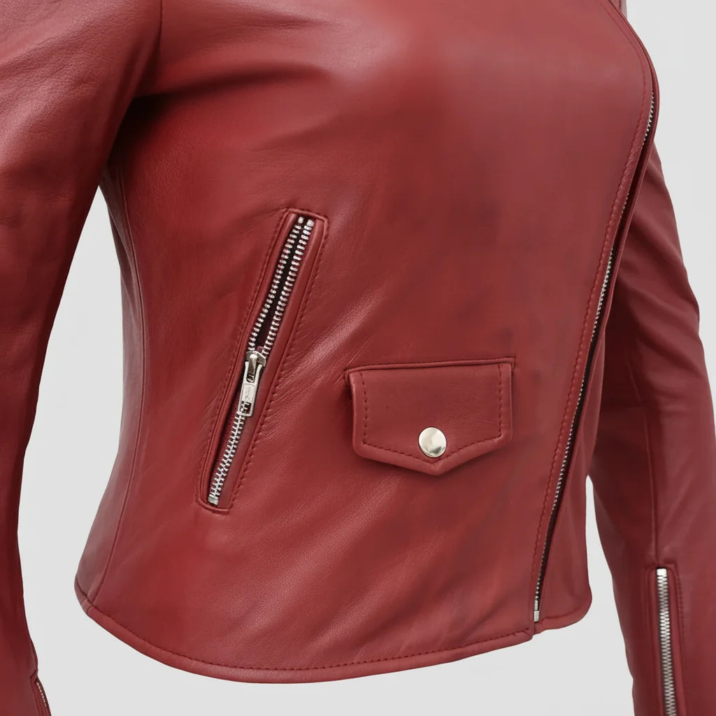 Women’s Lightweight Leather Fashion Jacket | Soft Naked Cowhide Casual Moto Style-14