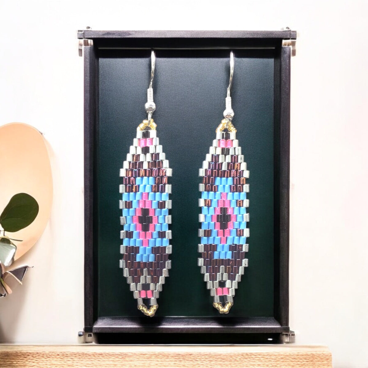 Brown and Pink Miyuki Glass Beaded Earrings-1