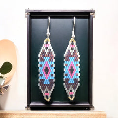 Brown and Pink Miyuki Glass Beaded Earrings-1