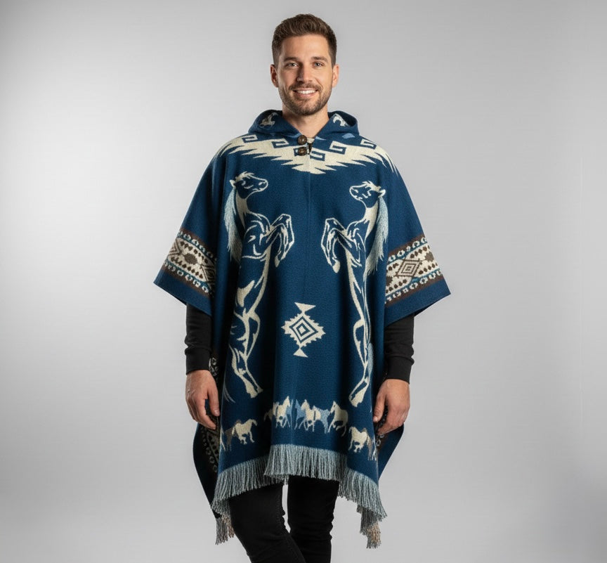 Horses HandMade Wool Poncho-2