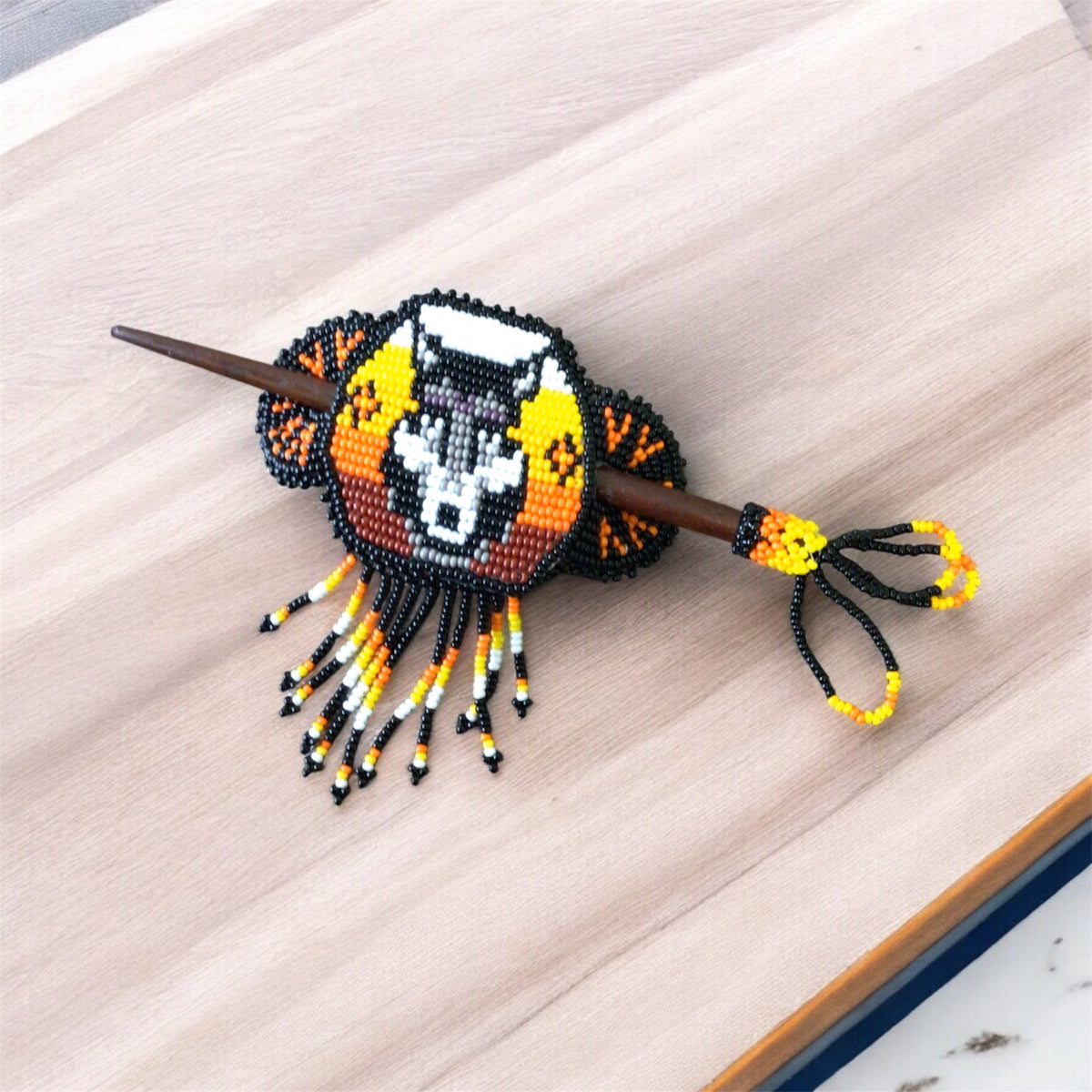 Native American Beaded Barrette with Fringes (6)-1