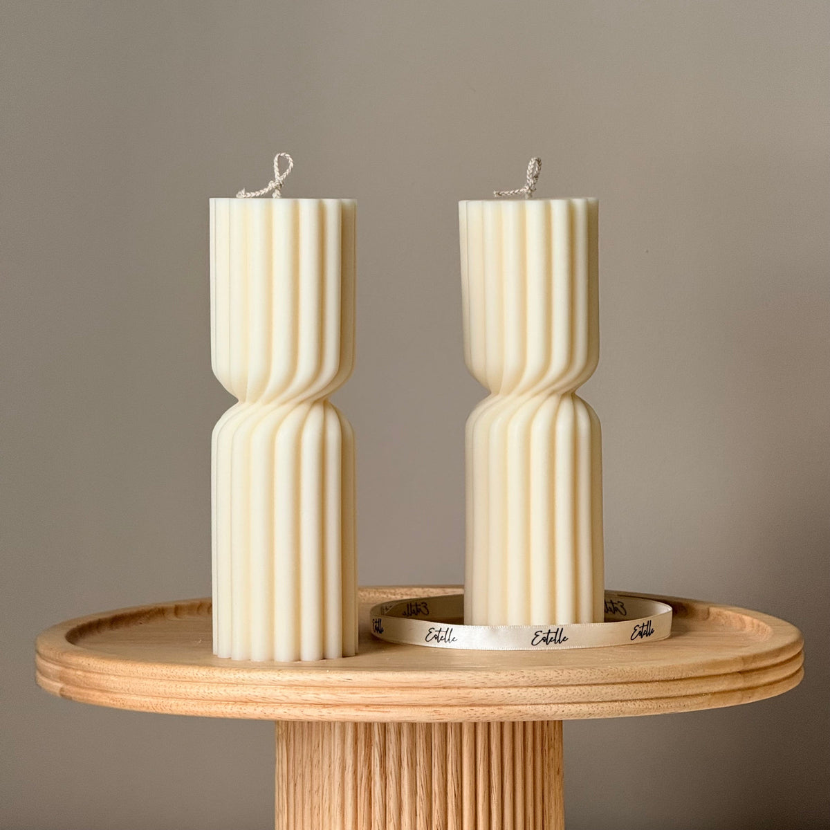 Small Ribbed Hourglass Pillar Candle: Sculptural Soy Wax Candle-1