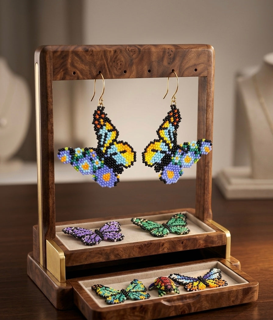 Light blue Dancing Butterfly Beaded Earrings-1