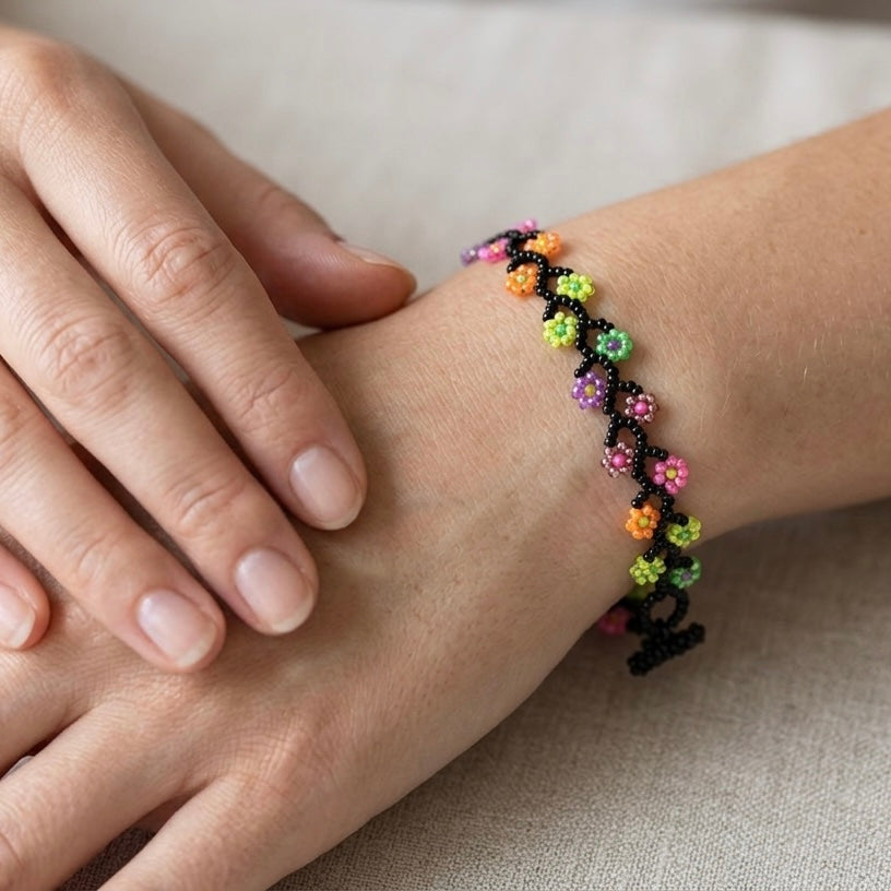Handcrafted Floral Bracelet Black-4