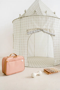 Recycled Fabric Play Tent Castle | Gingham Beige | 3 Sprouts-1