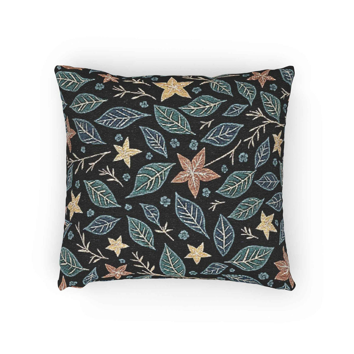 Floral Starleaf Pattern Woven Pillow | Botanical Night Leaves-4