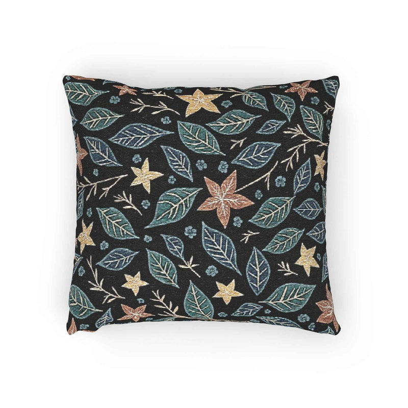 Floral Starleaf Pattern Woven Pillow | Botanical Night Leaves-4