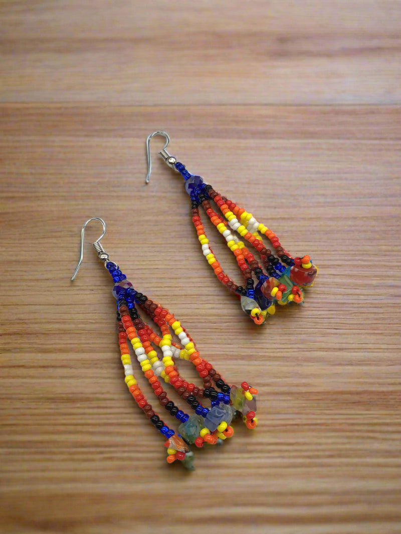 Dark Blue Six-Strand Beaded Cascade Earrings-2