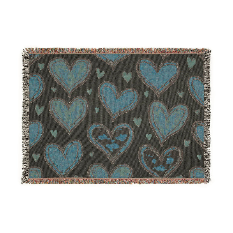 Woven Throw Blanket — Hand-Drawn Heart Pattern, Cozy Valentine’s Decor-6