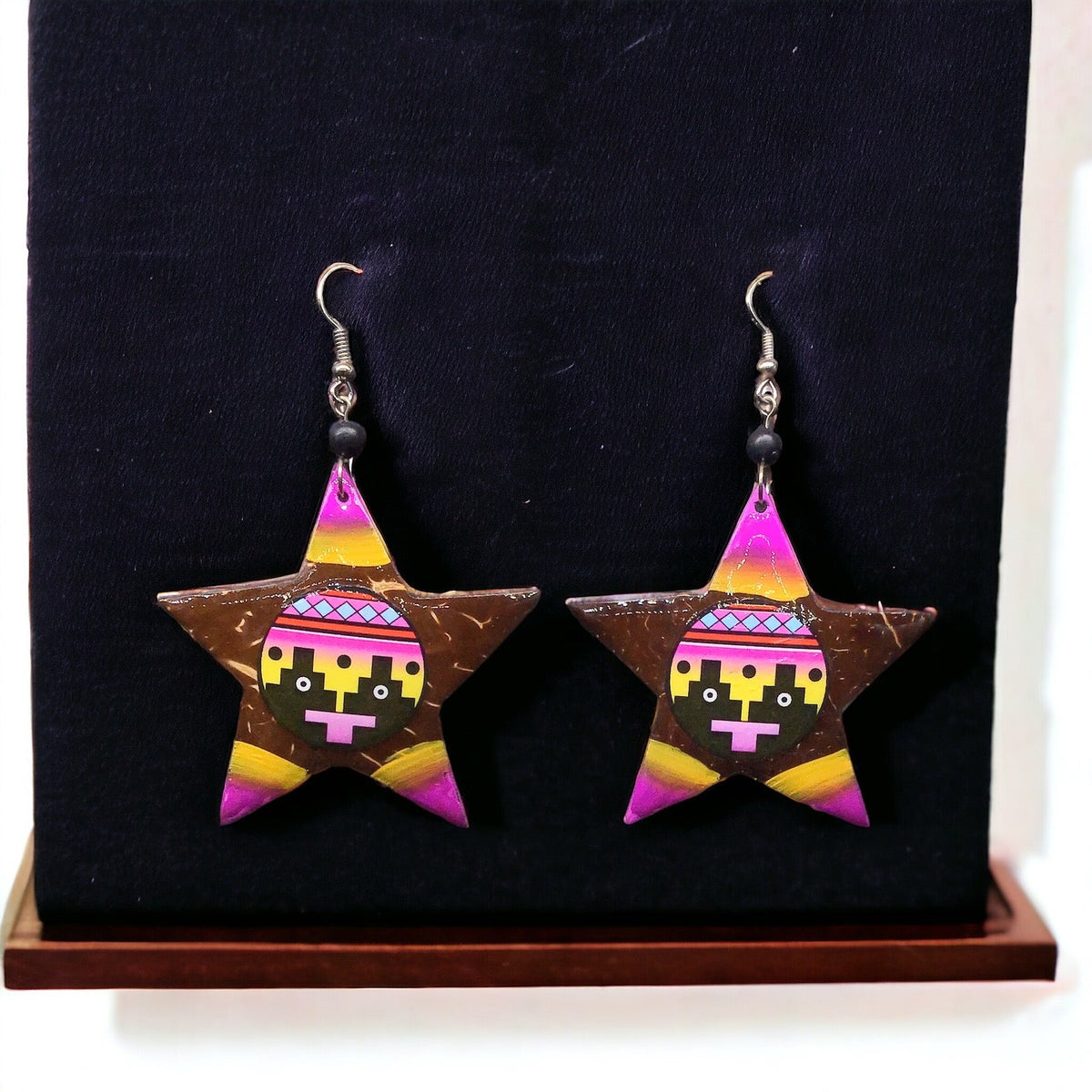 Painted Wood Yellow Star Earrings