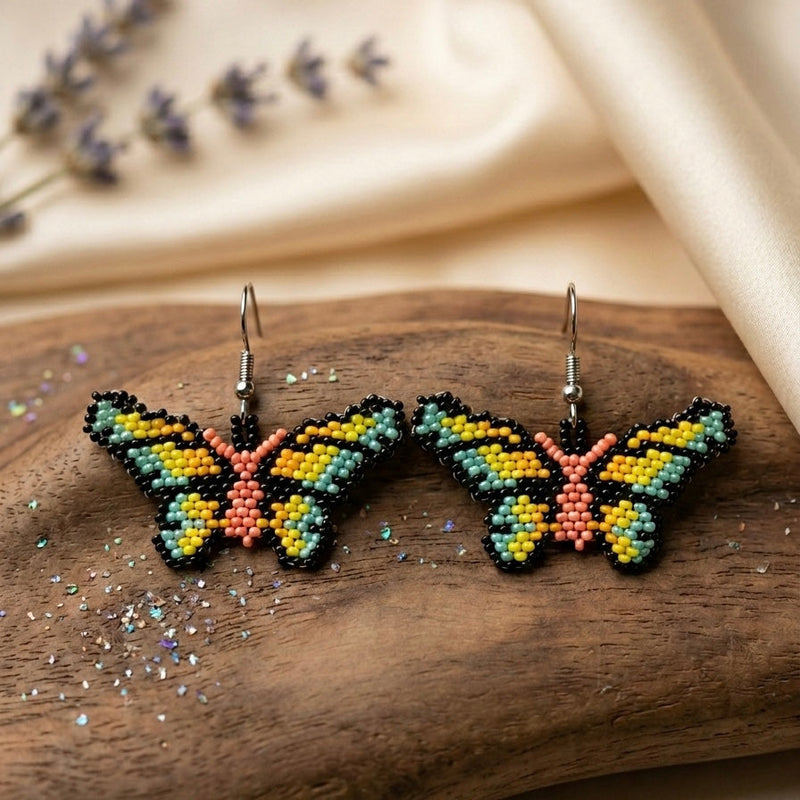 Peach Butterfly Beaded Earrings-1
