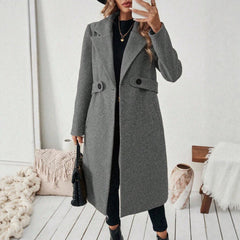 Women’s Double-Breasted Wool Coat – Solid Color Lapel Collar Winter Jacket-7