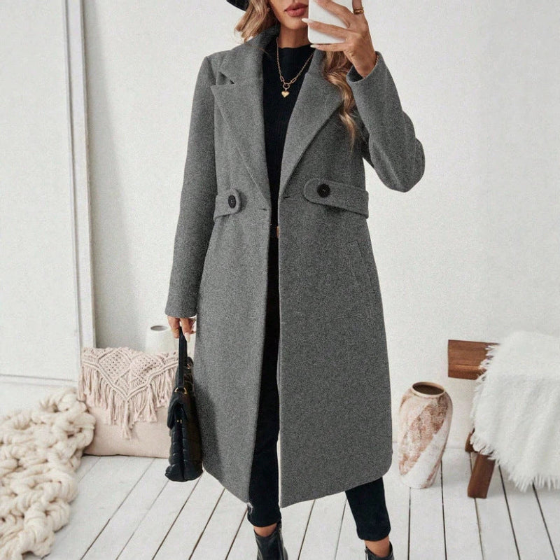 Women’s Double-Breasted Wool Coat – Solid Color Lapel Collar Winter Jacket-7