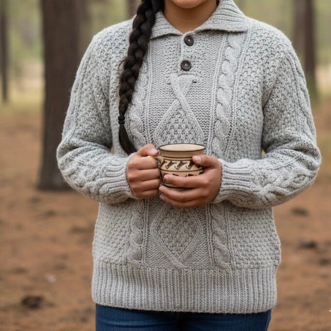 Grey Cayambe Alpaca Cable Knit Sweater-1