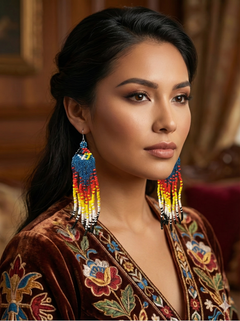 Water blue Firebird Spirit Beaded Earrings-2