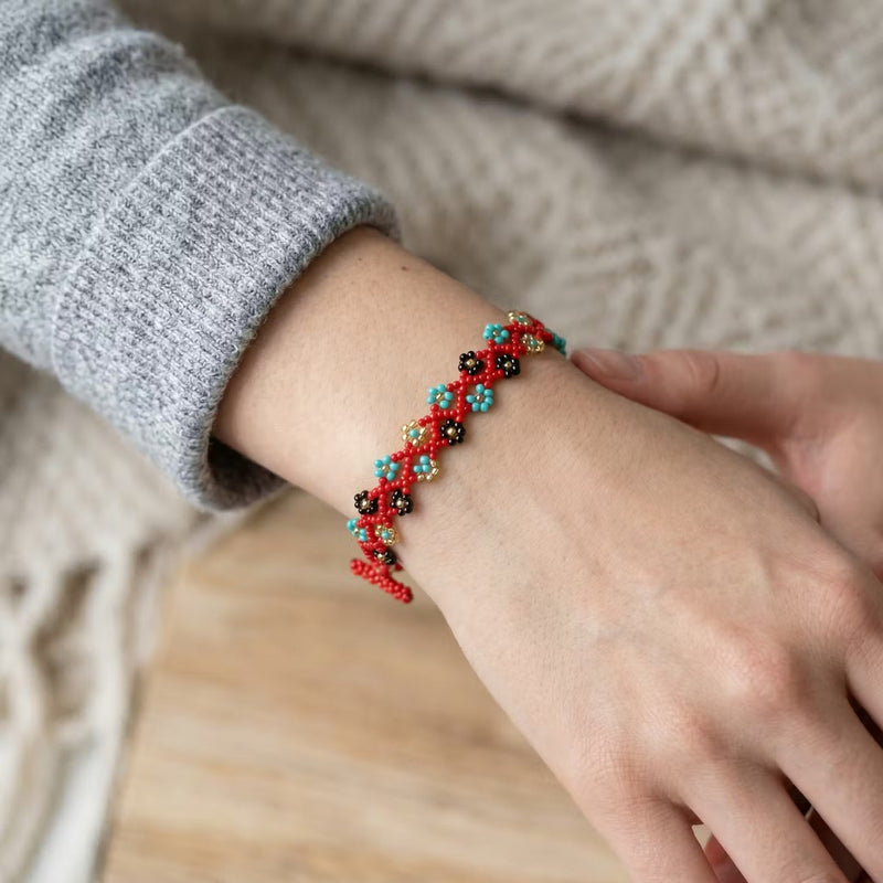 Handcrafted Floral Bracelet Red-1