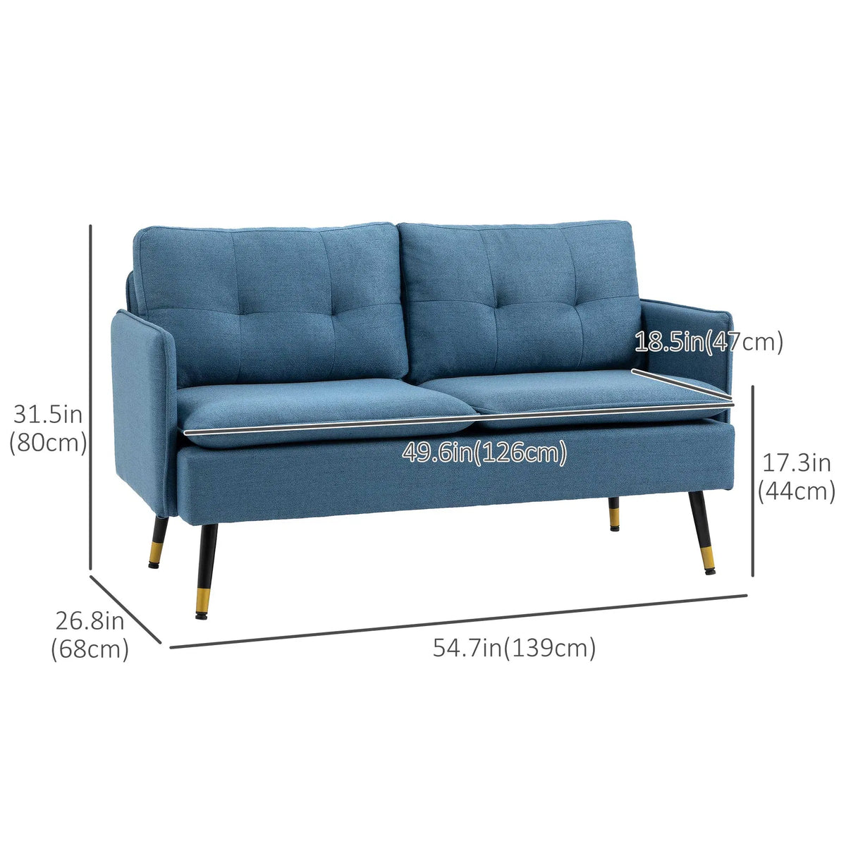 55-Inch Dark Blue Loveseat Sofa – Button-Tufted Upholstered Couch for Bedroom & Small Spaces (United States & Canada Delivery Only)-6