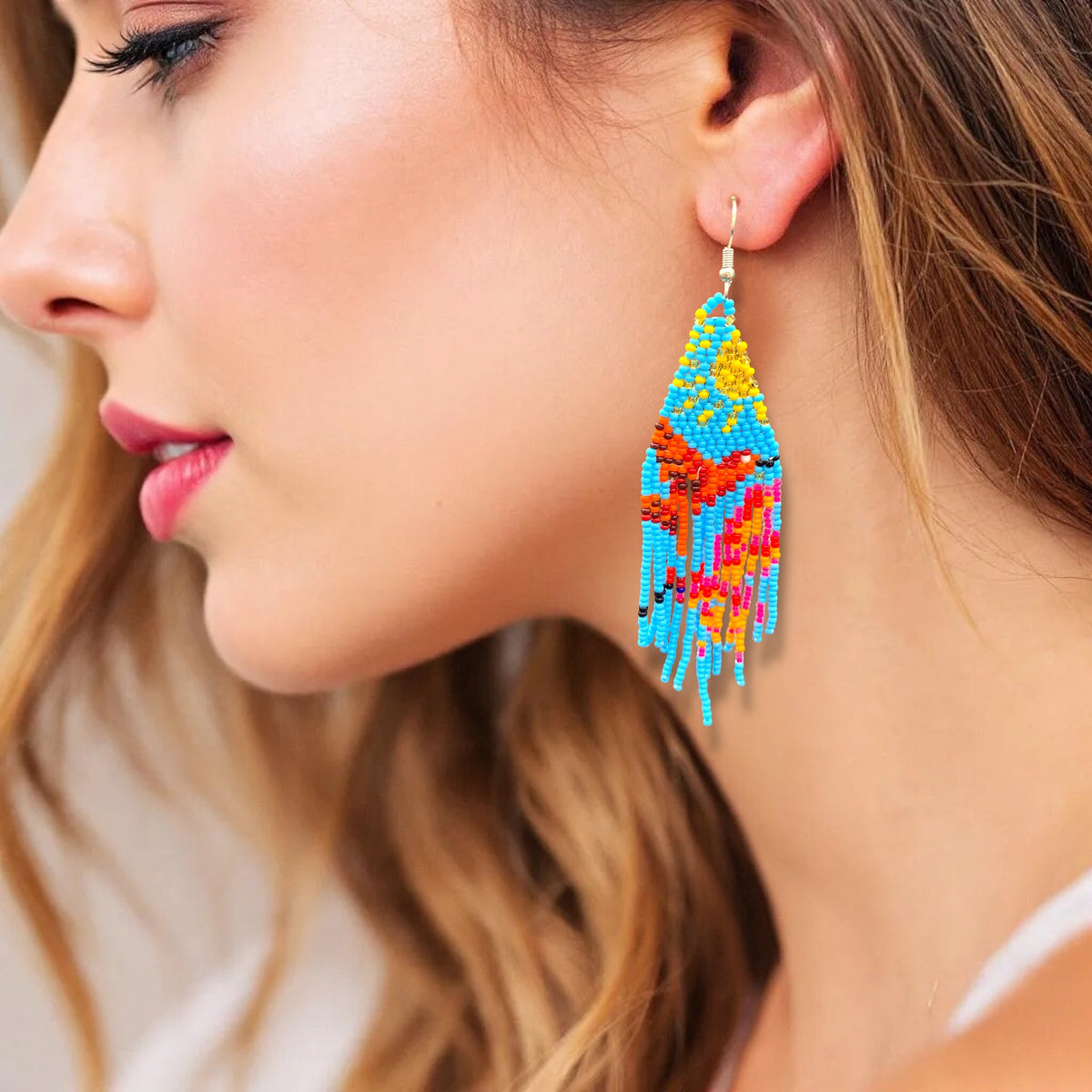Light Blue Sky Dancer Beaded Earrings