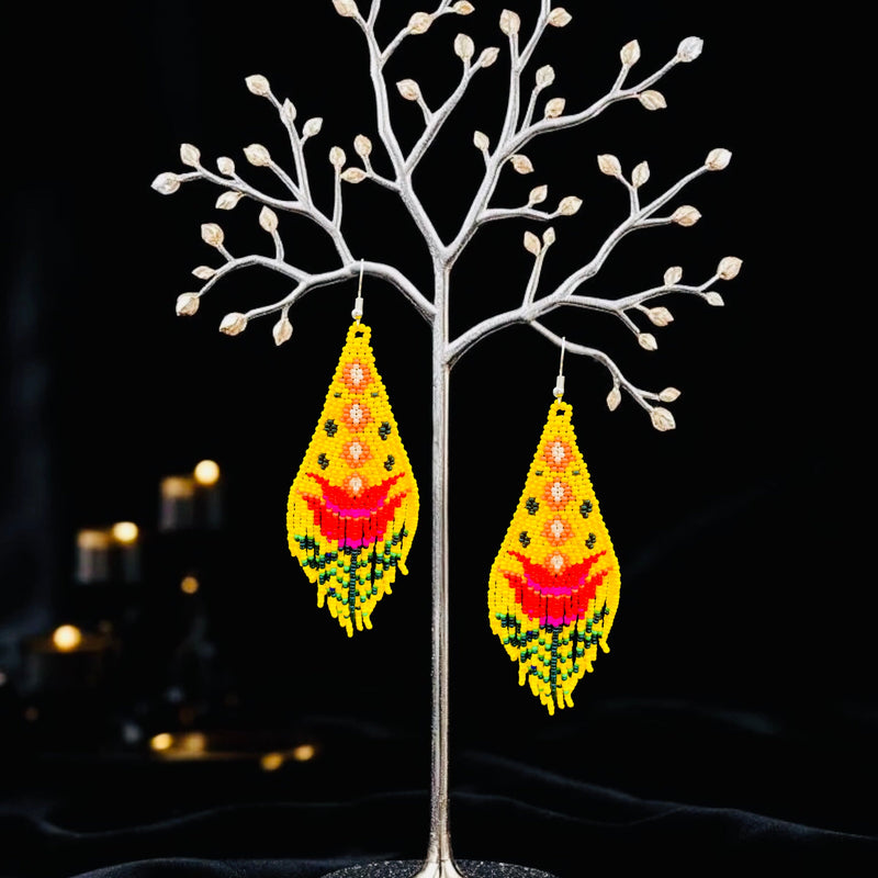Yellow Flame Blossom Drop Earrings-4